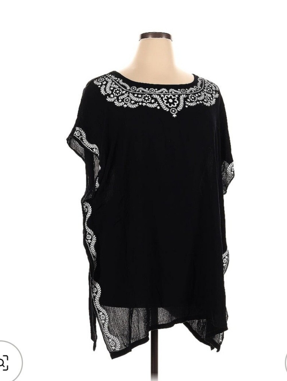 Black Embroidered Women’s Swim Coverup - White Floral Detail - Picture 4 of 4
